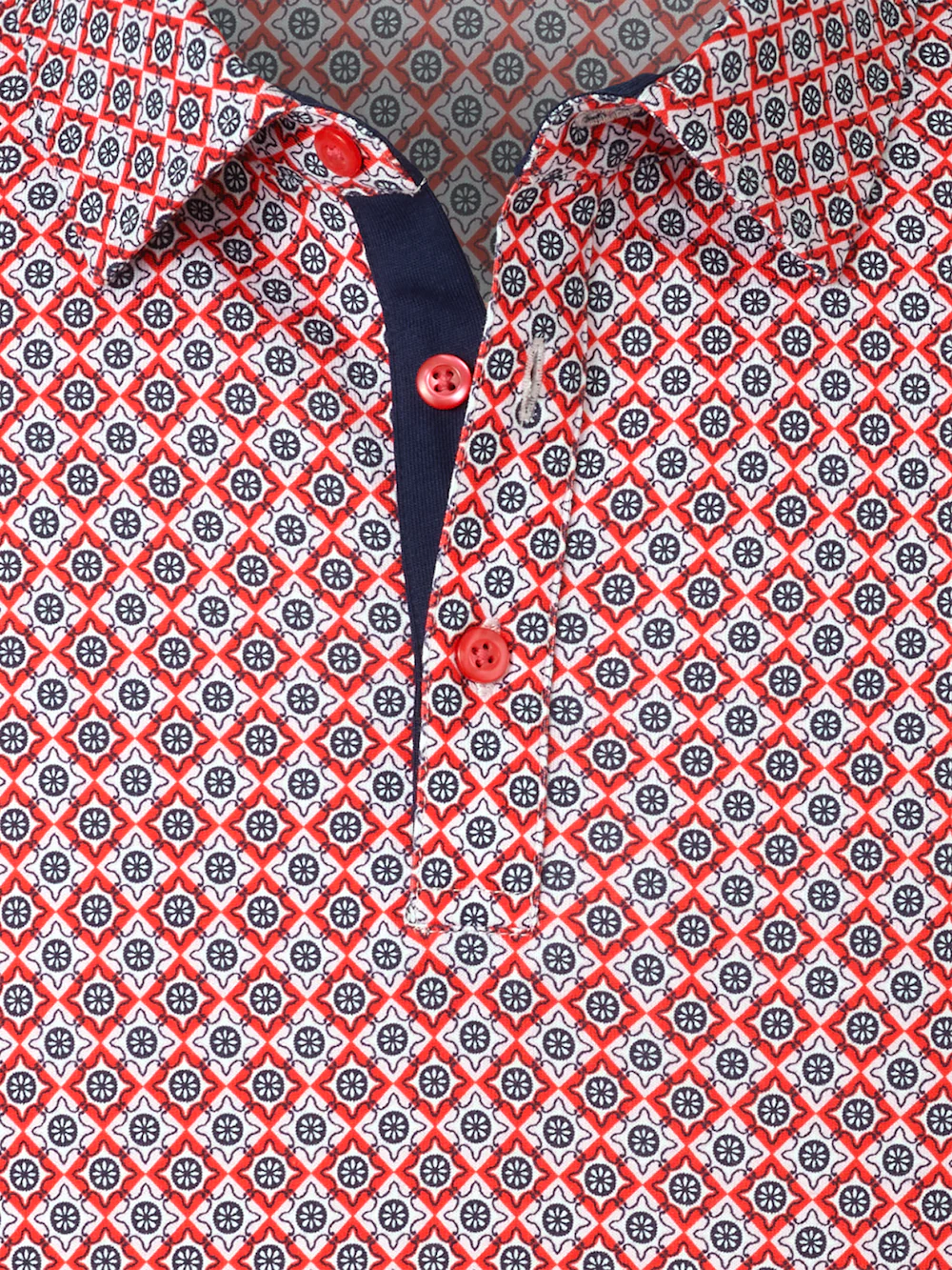 Cotton Three Button Polo - Red Multi - Image 7