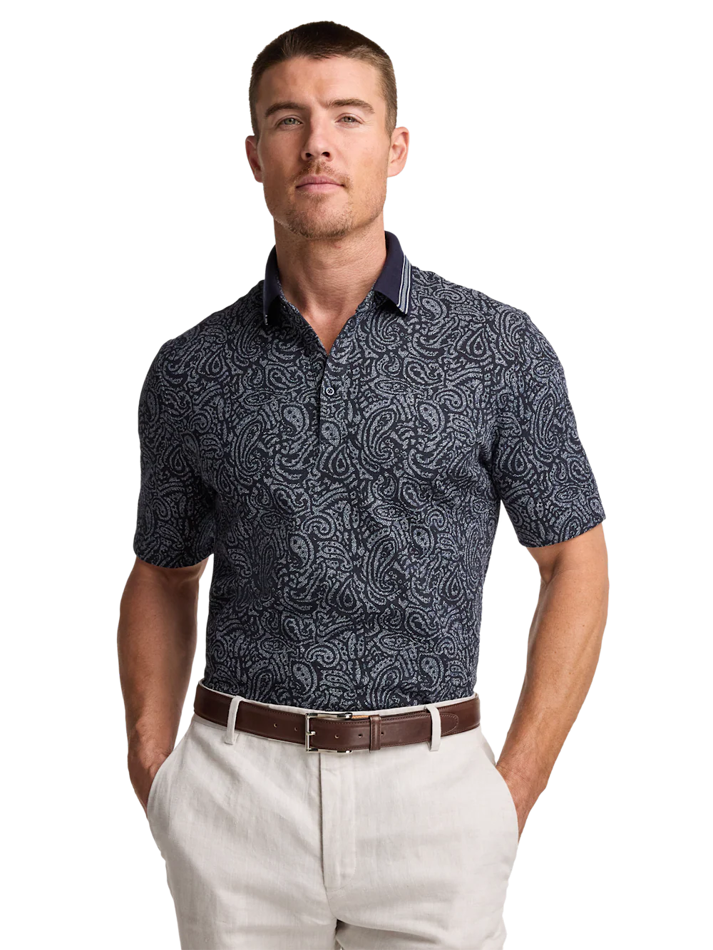 Cotton Three Button Polo - Navy - Image 3