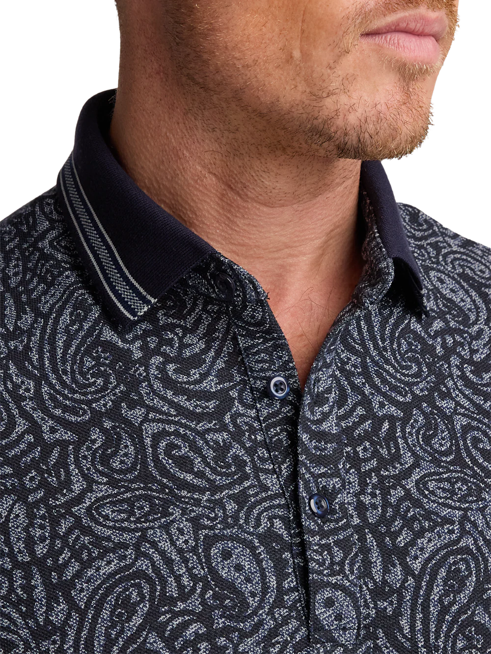 Cotton Three Button Polo - Navy - Image 4