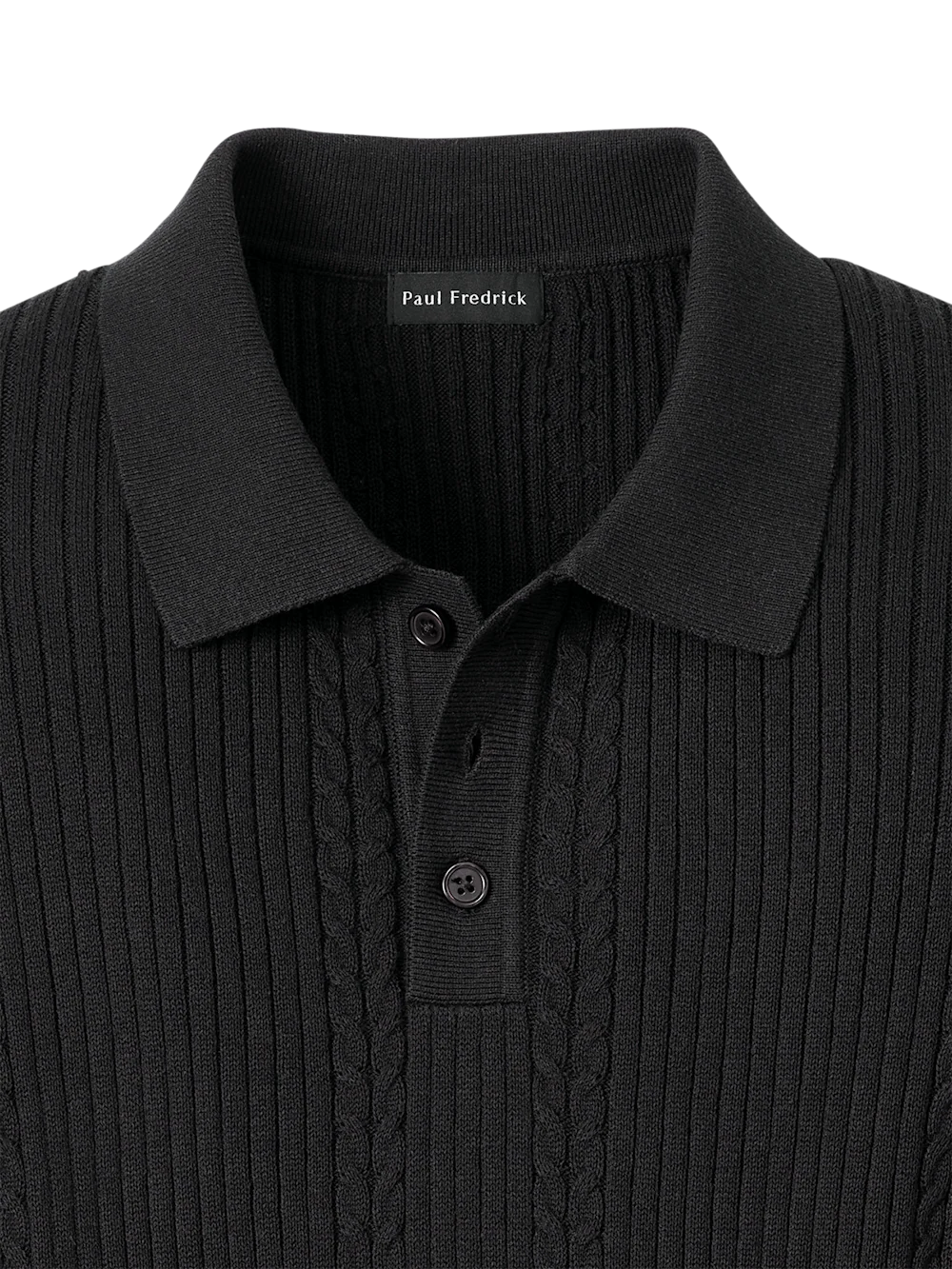 Cotton Three Button Polo - Black - Image 6