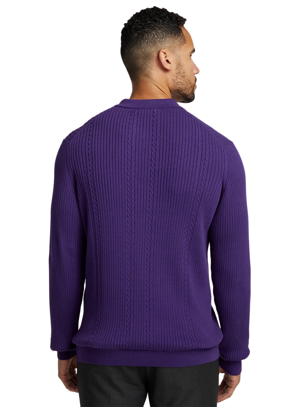 Cotton Three Button Polo - Purple - Image 5