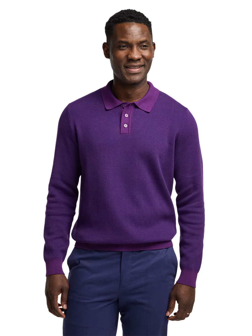 Cotton Three Button Polo - Purple - Image 2