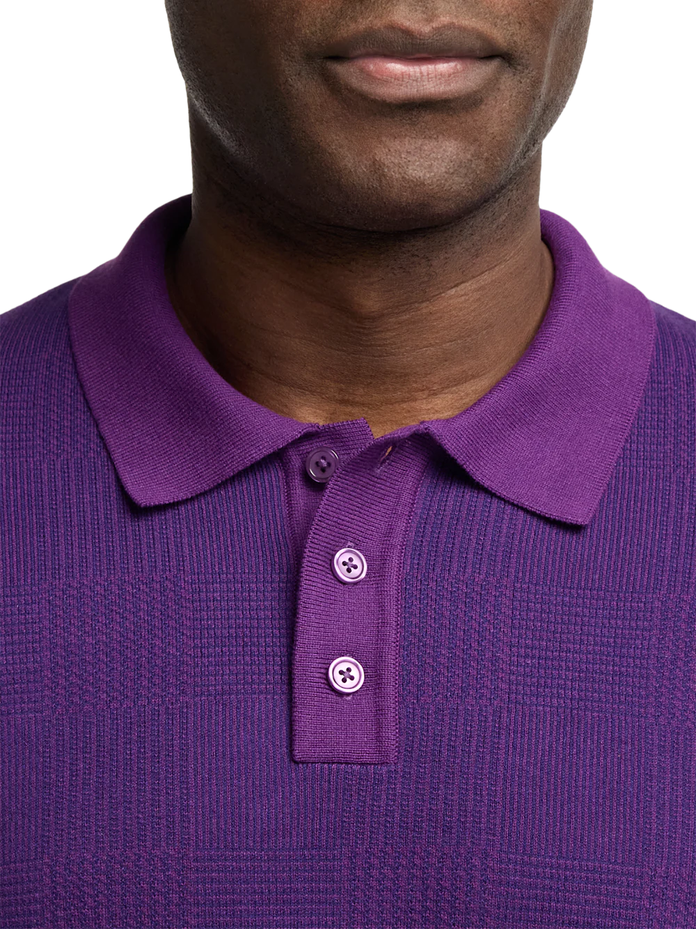 Cotton Three Button Polo - Purple - Image 3