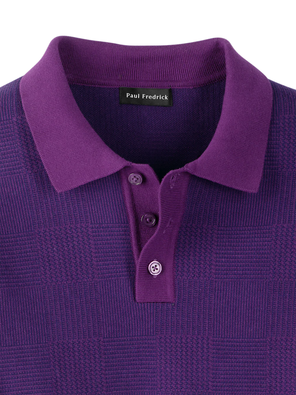 Cotton Three Button Polo - Purple - Image 6