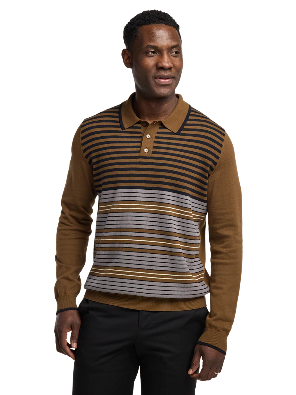 Cotton Three Button Polo - Brown - Image 2