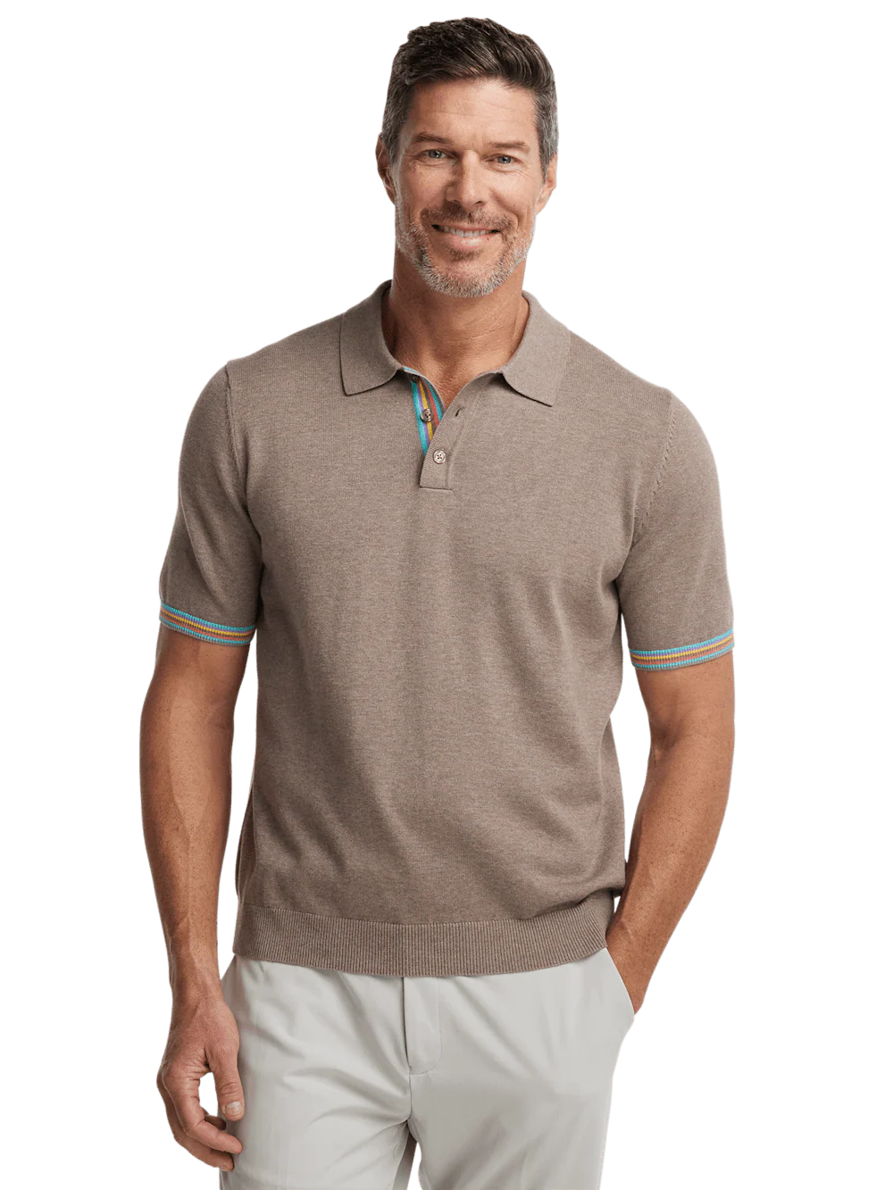 Cotton Three Button Polo - Brown - Image 2