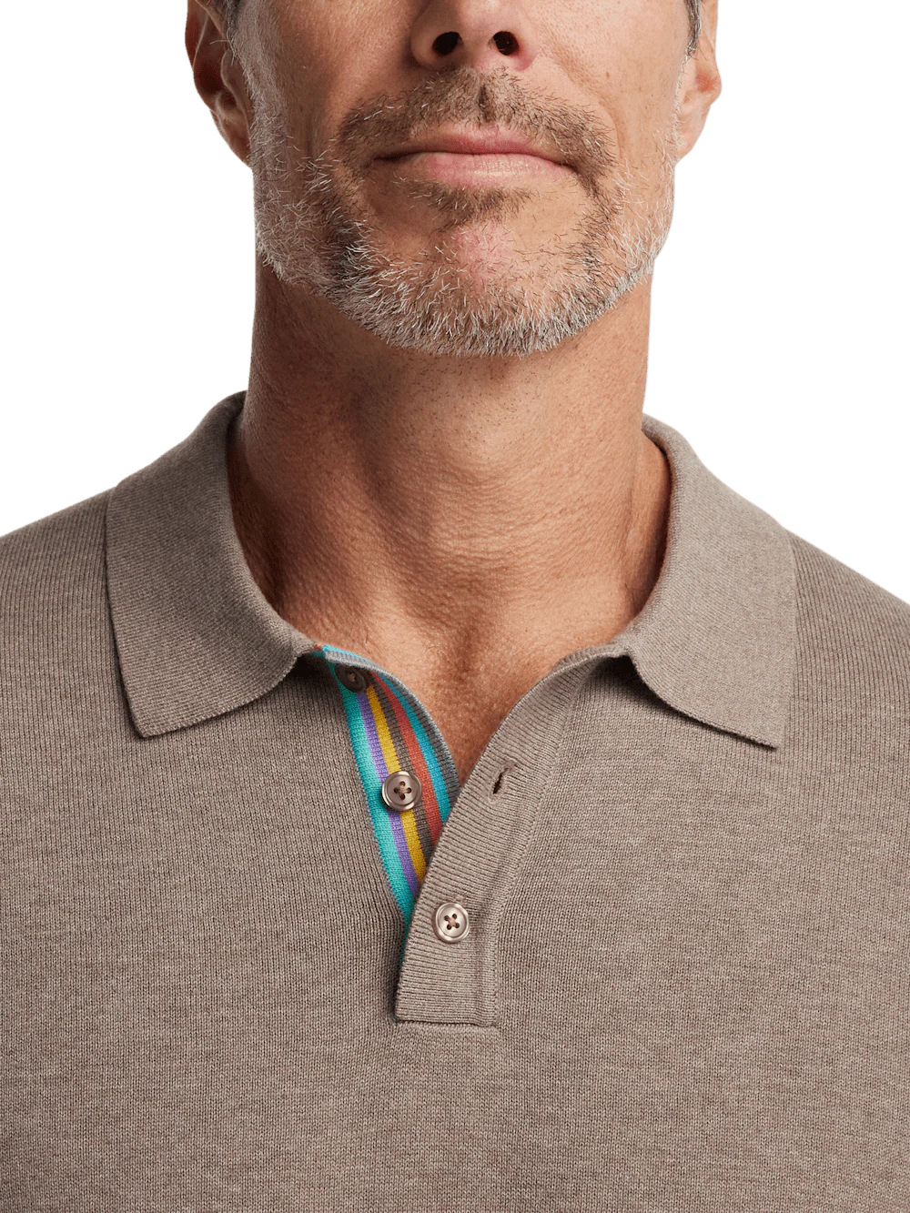 Cotton Three Button Polo - Brown - Image 3