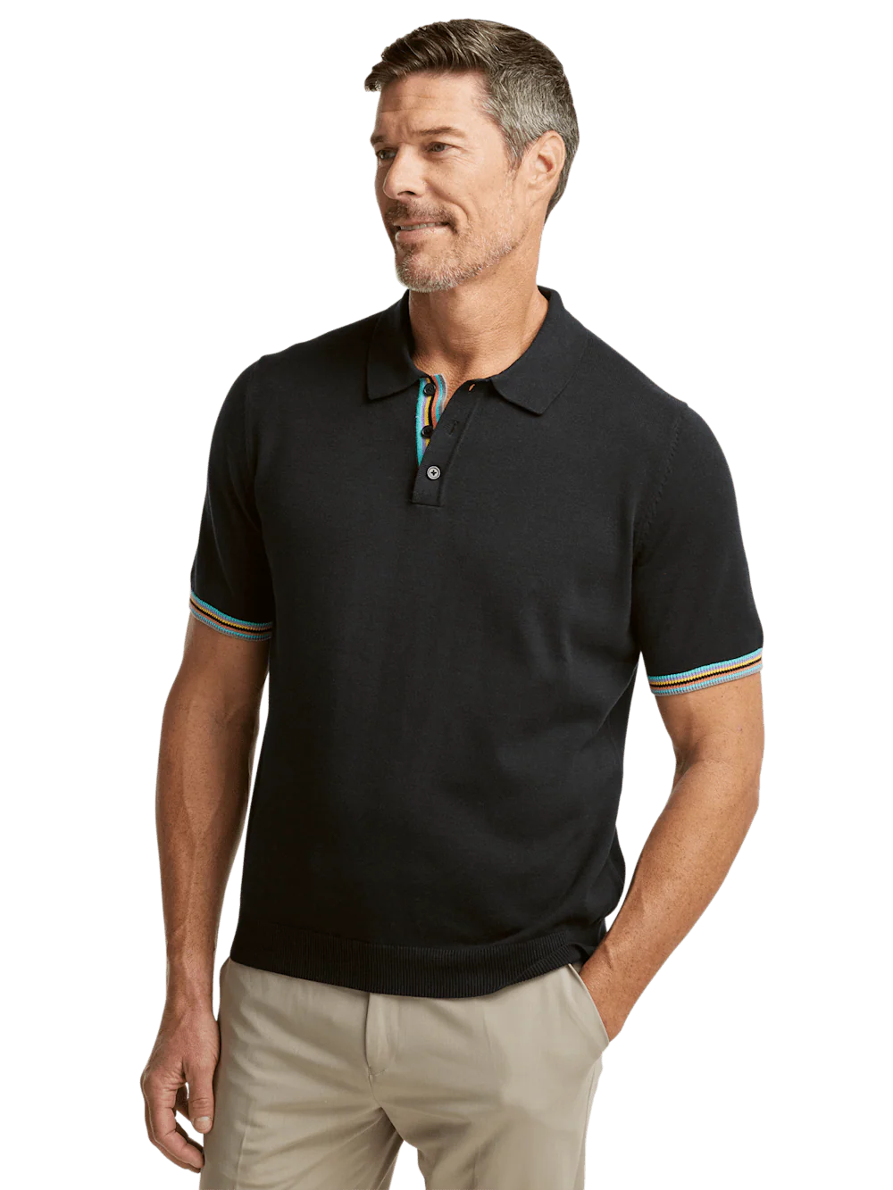 Cotton Three Button Polo - Black - Image 2