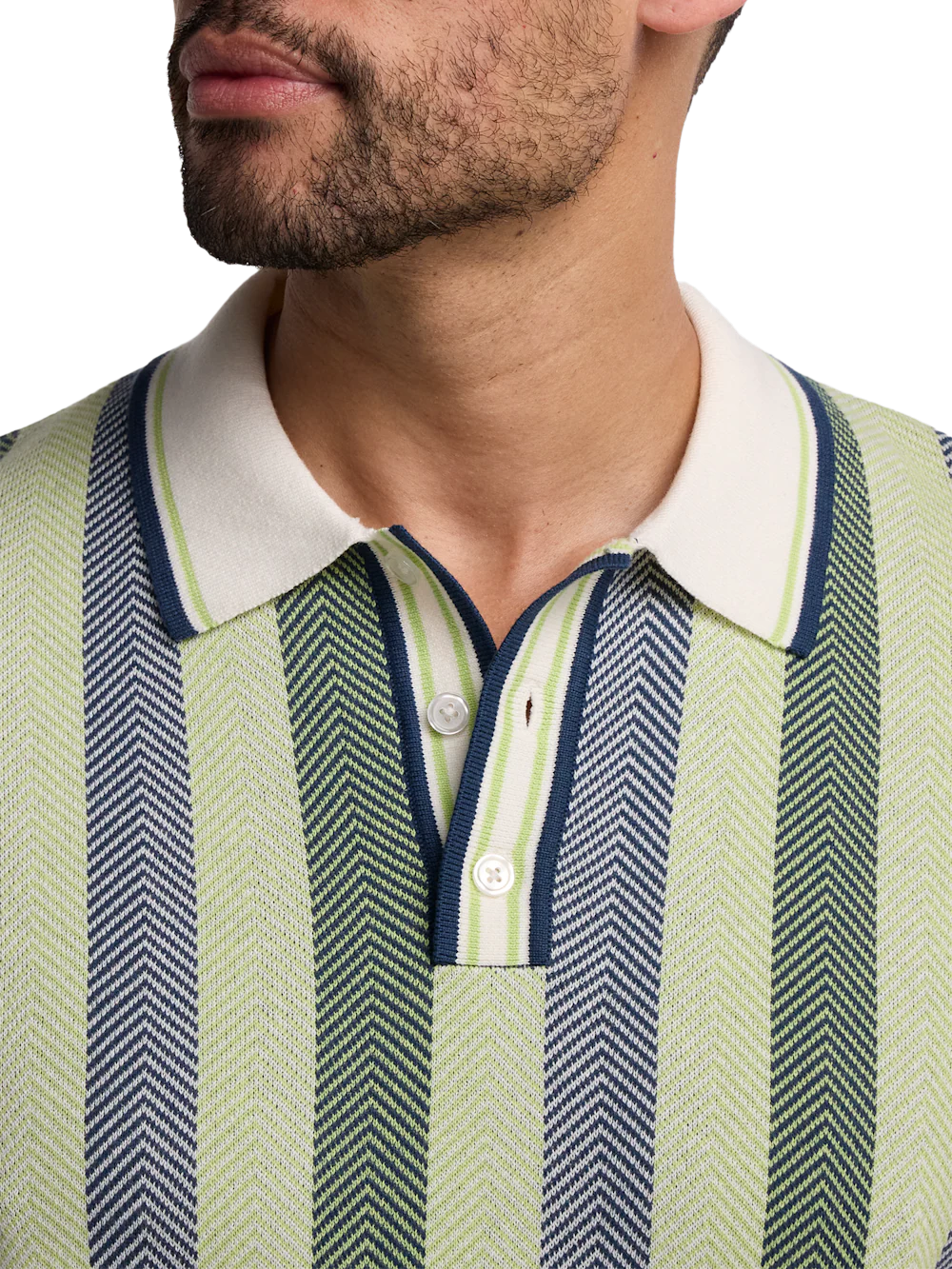 Cotton Three Button Polo - Green Multi - Image 3