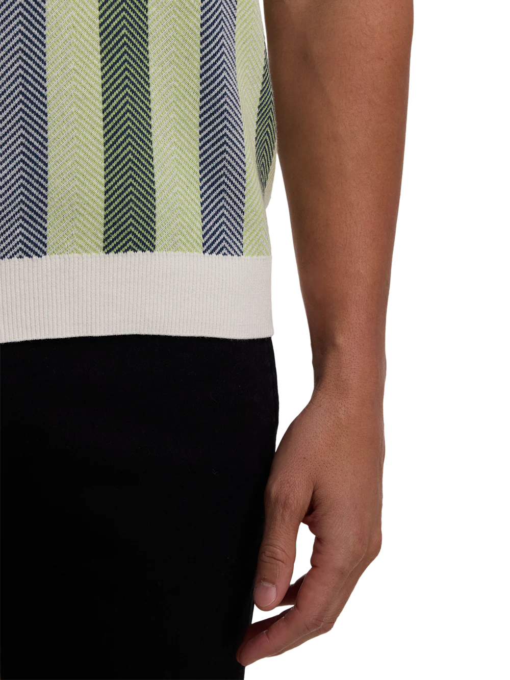 Cotton Three Button Polo - Green Multi - Image 4