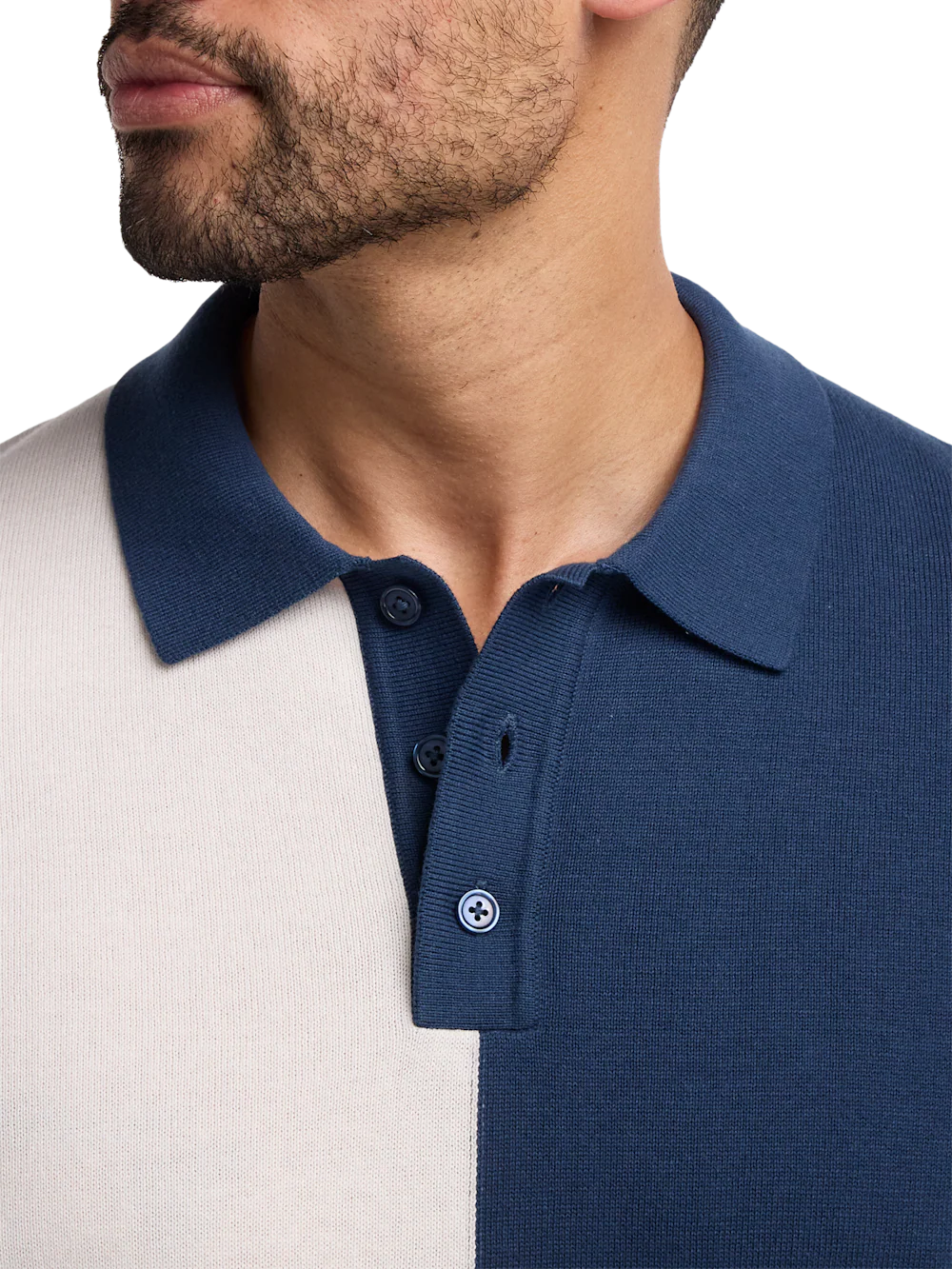 Cotton Three Button Polo - Blue Multi - Image 3