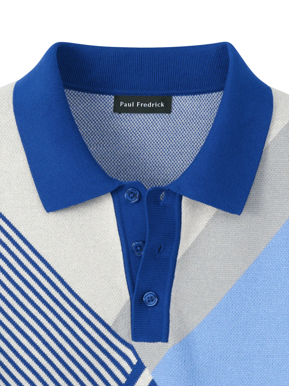 Cotton Three Button Polo - Blue Multi - Image 6