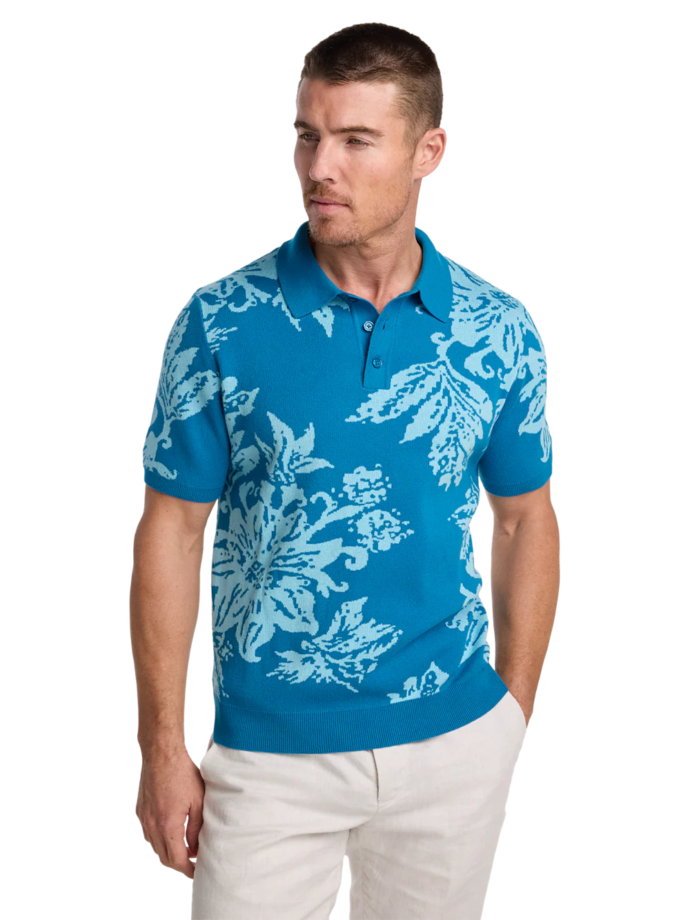 Cotton Three Button Polo - Blue - Image 2