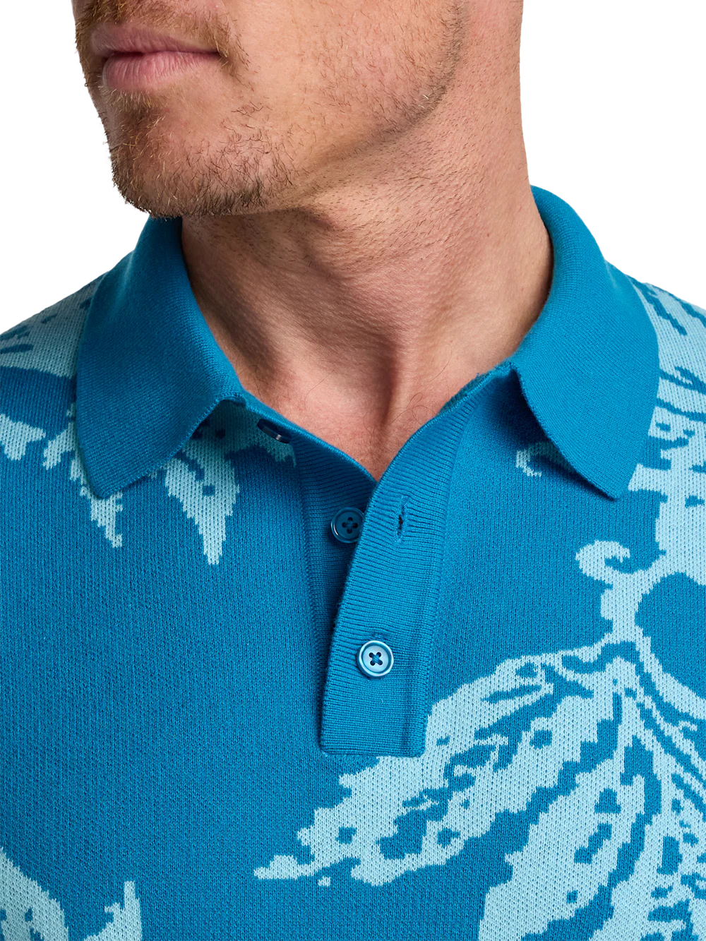 Cotton Three Button Polo - Blue - Image 3