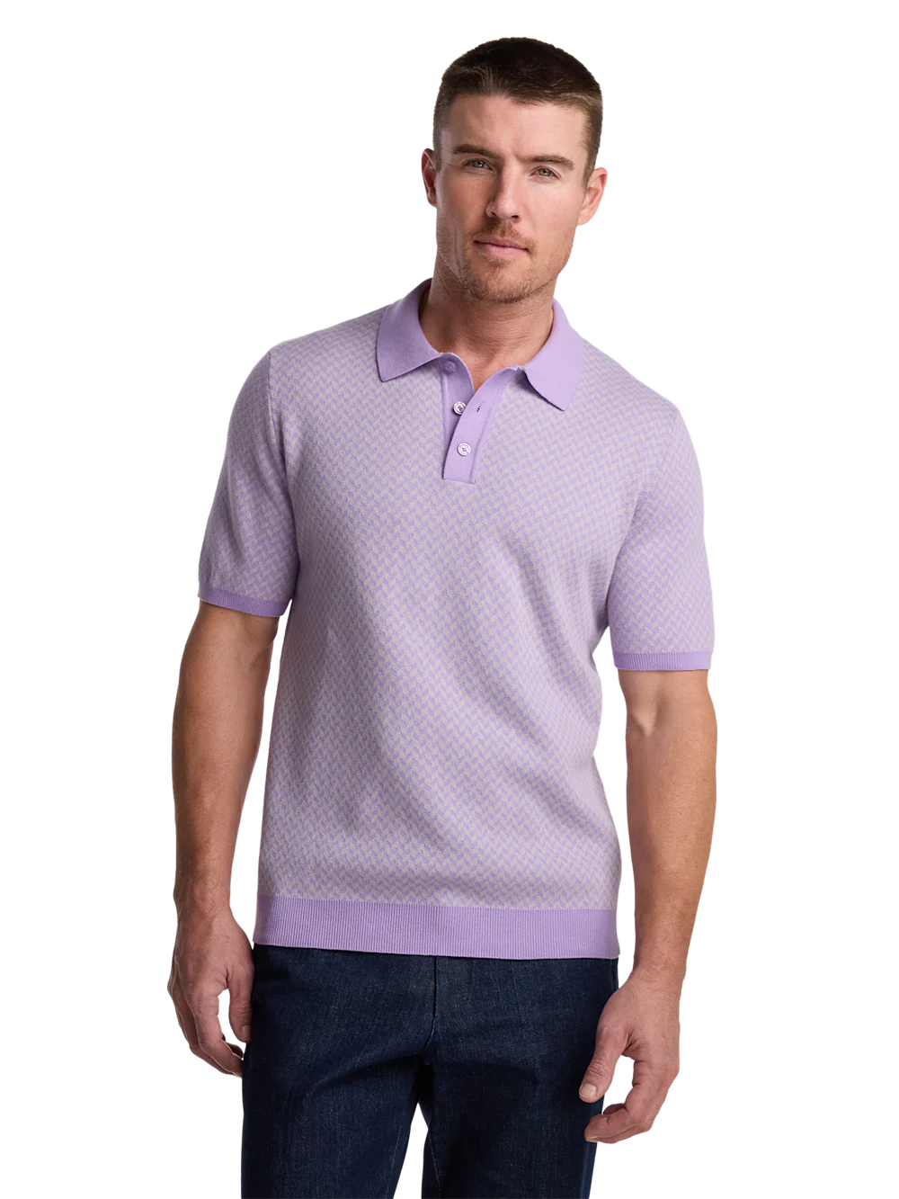 Cotton Three Button Polo - Purple/grey - Image 2