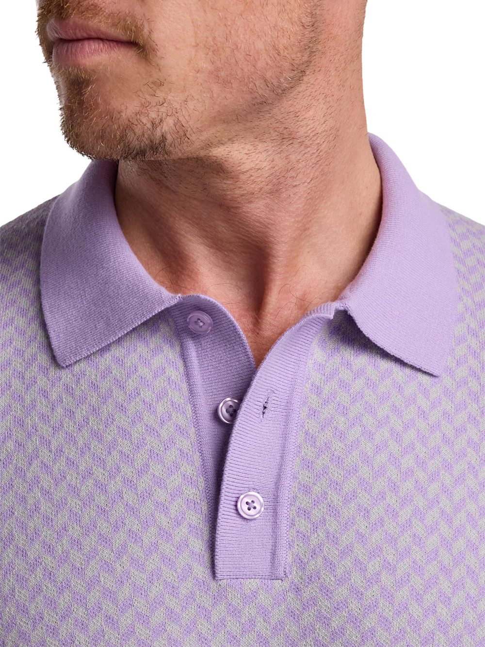Cotton Three Button Polo - Purple/grey - Image 3