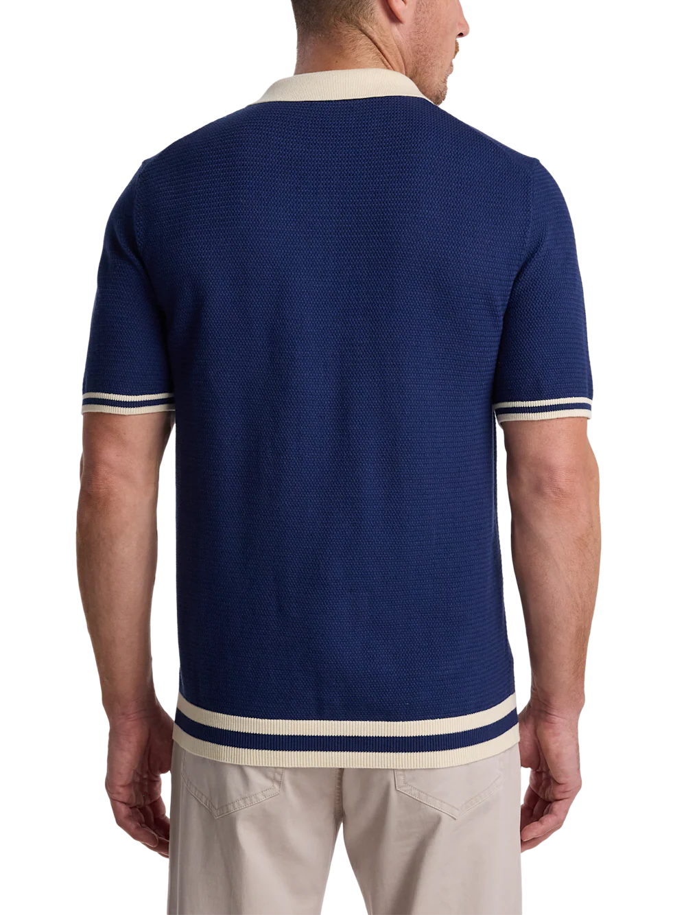 Cotton Three Button Polo - Navy - Image 5
