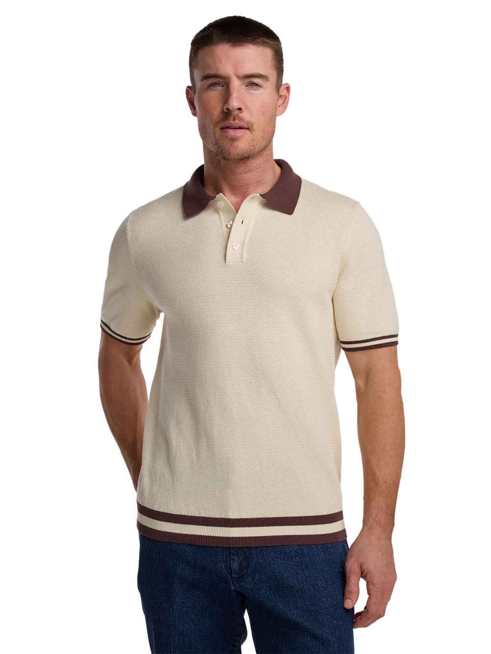 Cotton Three Button Polo - Tan - Image 2