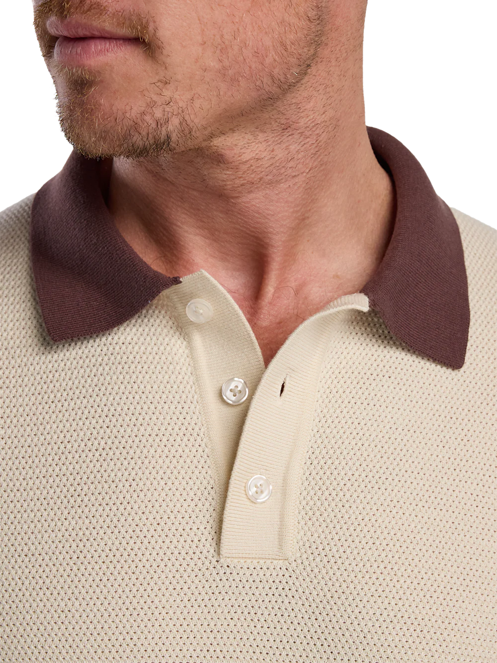 Cotton Three Button Polo - Tan - Image 3