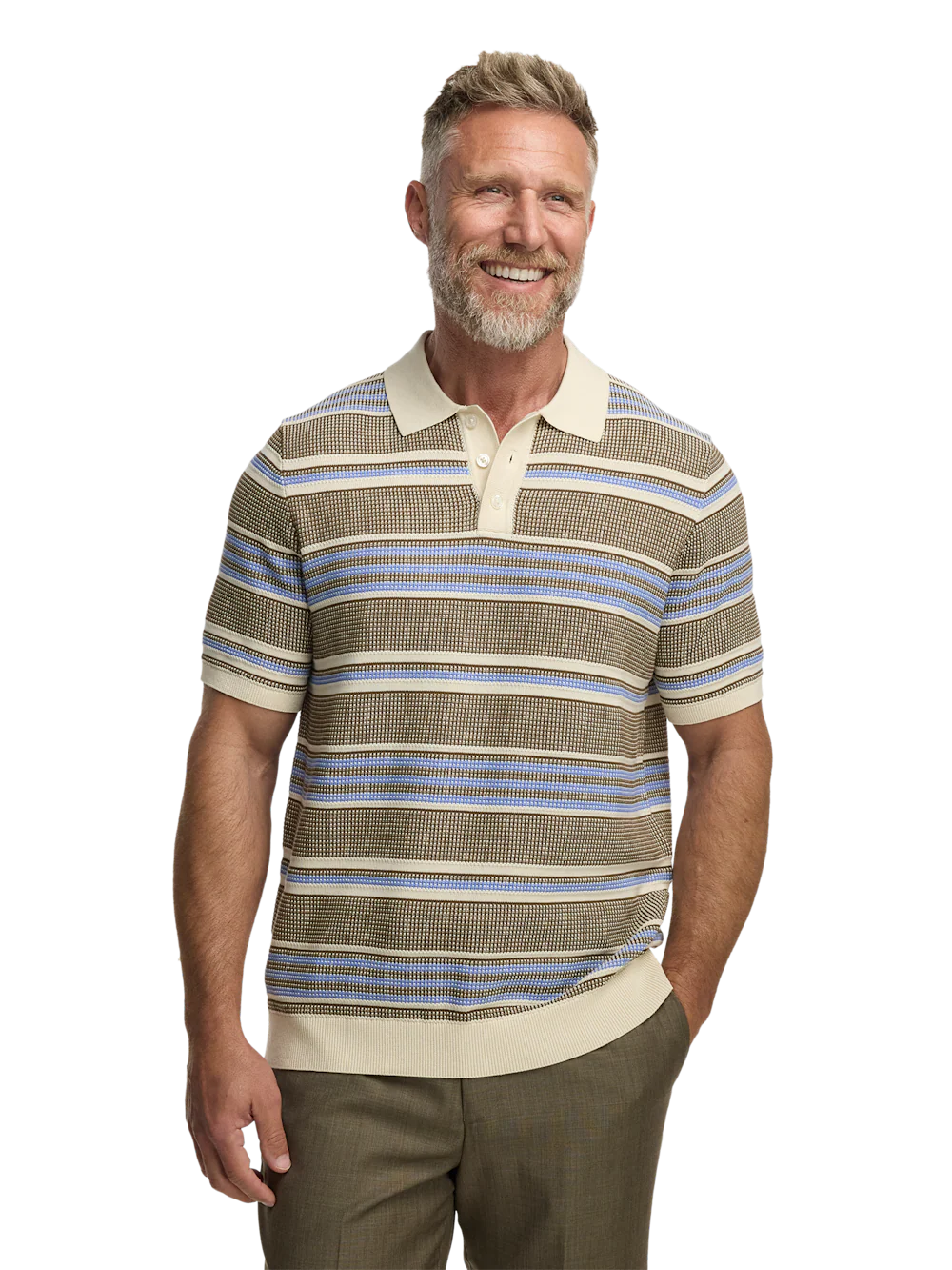 Cotton Three Button Polo - Brown/blue - Image 2