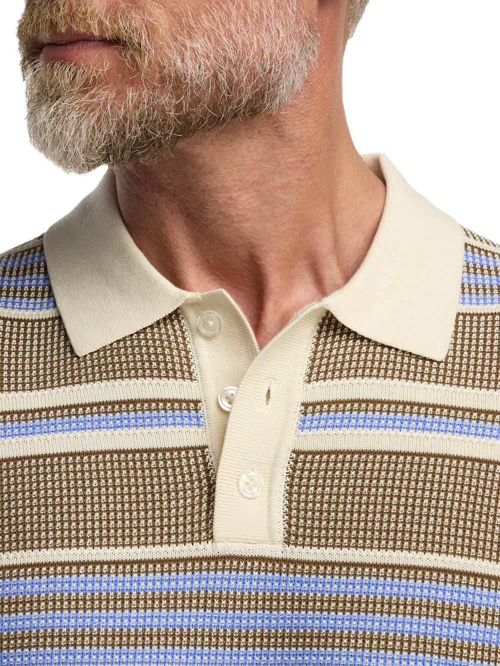 Cotton Three Button Polo - Brown/blue - Image 3