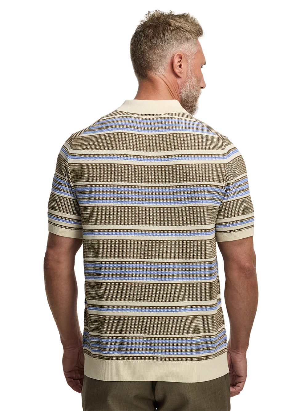 Cotton Three Button Polo - Brown/blue - Image 5