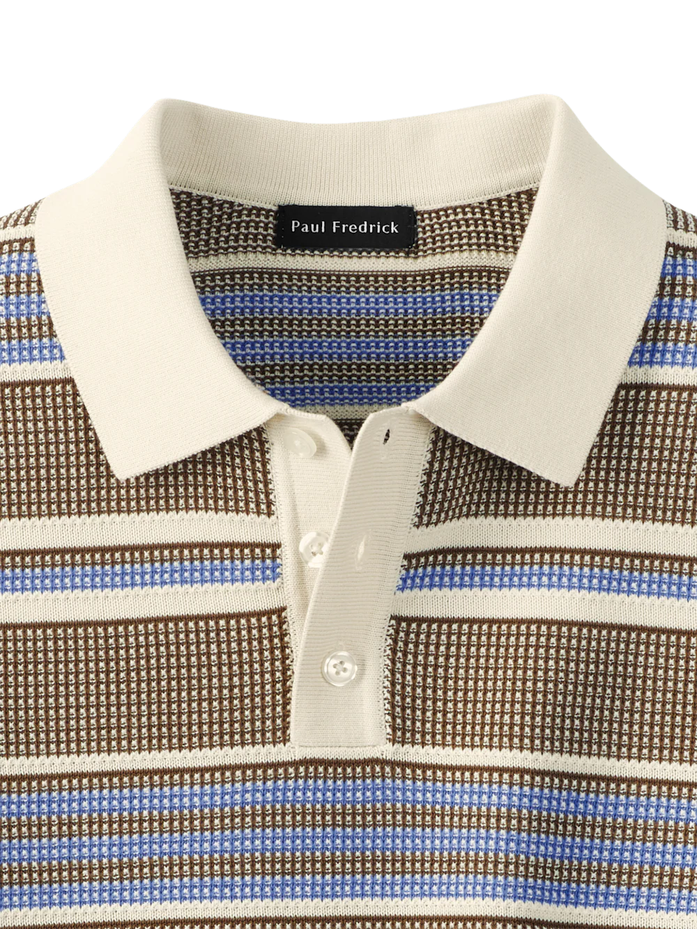 Cotton Three Button Polo - Brown/blue - Image 6