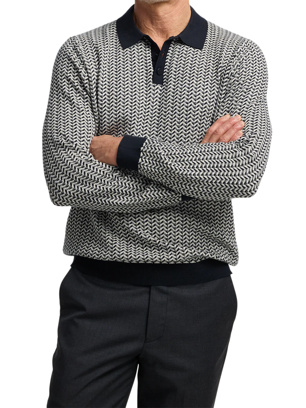 Cotton Three-button Polo - Black/ivory - Image 2