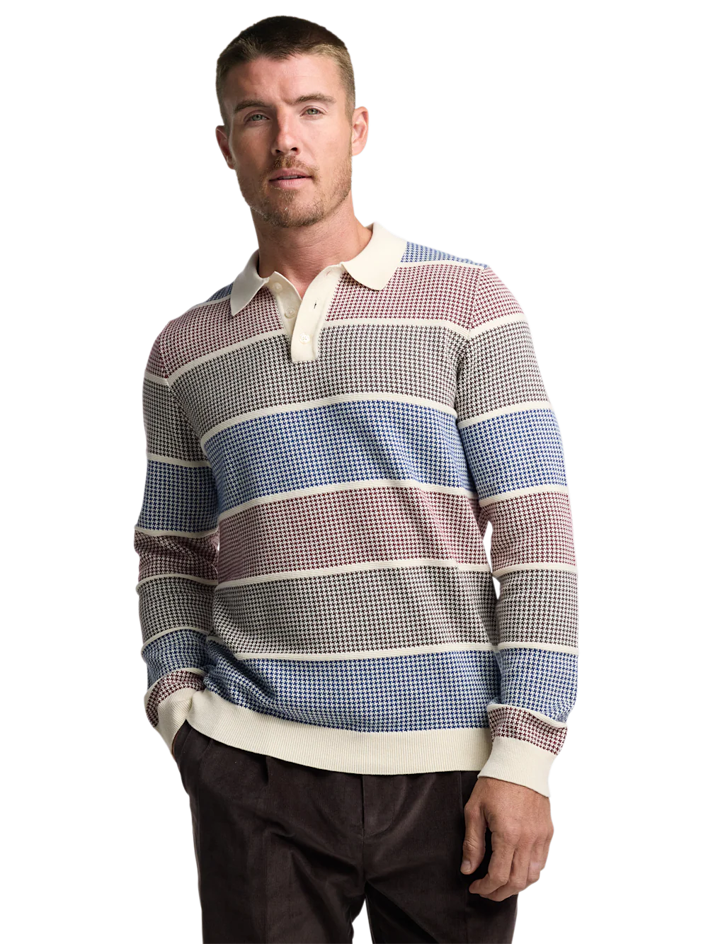 Cotton Three Button Polo - Multi - Image 2