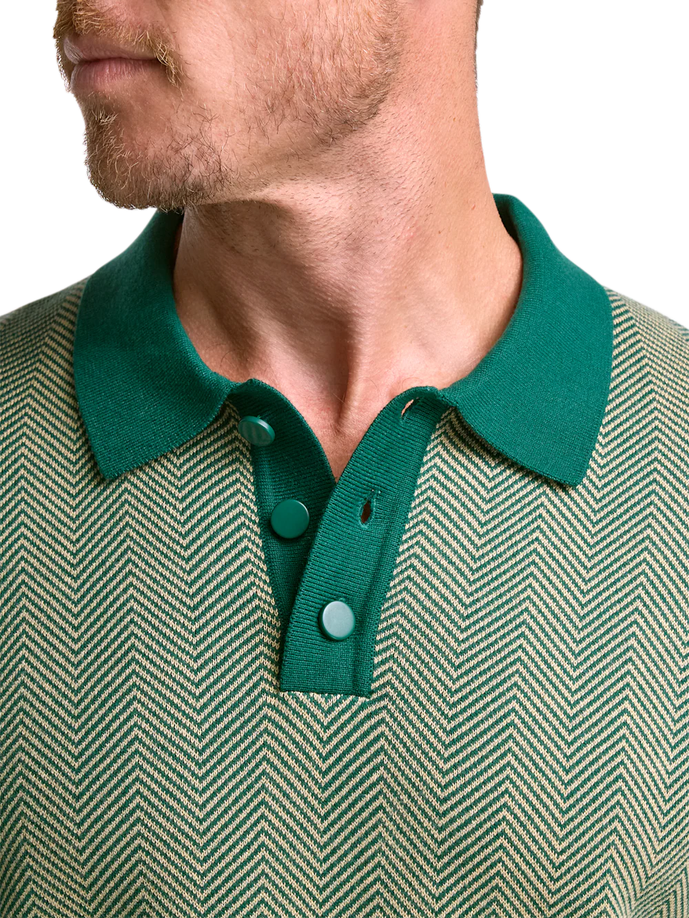 Cotton Three Button Polo - Green - Image 3