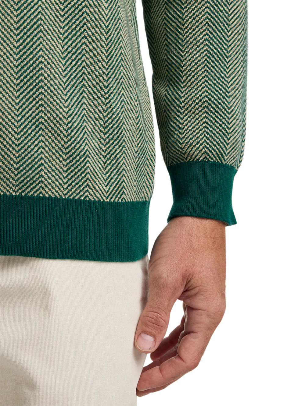 Cotton Three Button Polo - Green - Image 4