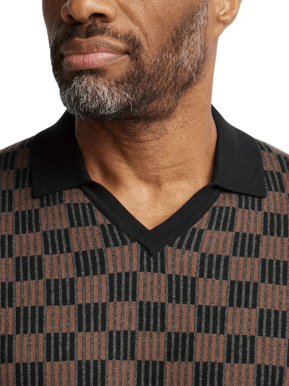 Cotton V-neck Polo - Black/brown - Image 3