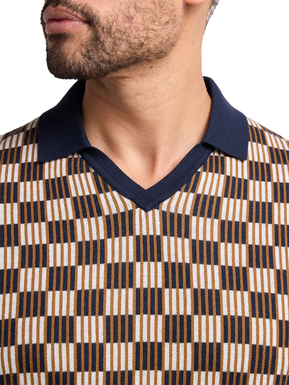 Cotton V-Neck Polo - Navy - Image 3