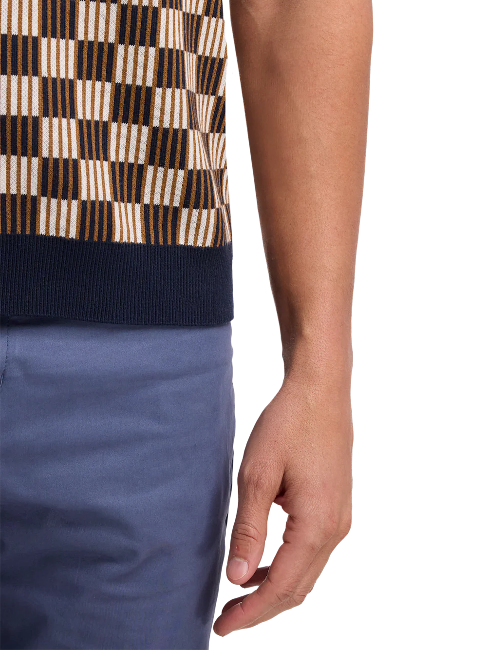 Cotton V-Neck Polo - Navy - Image 4