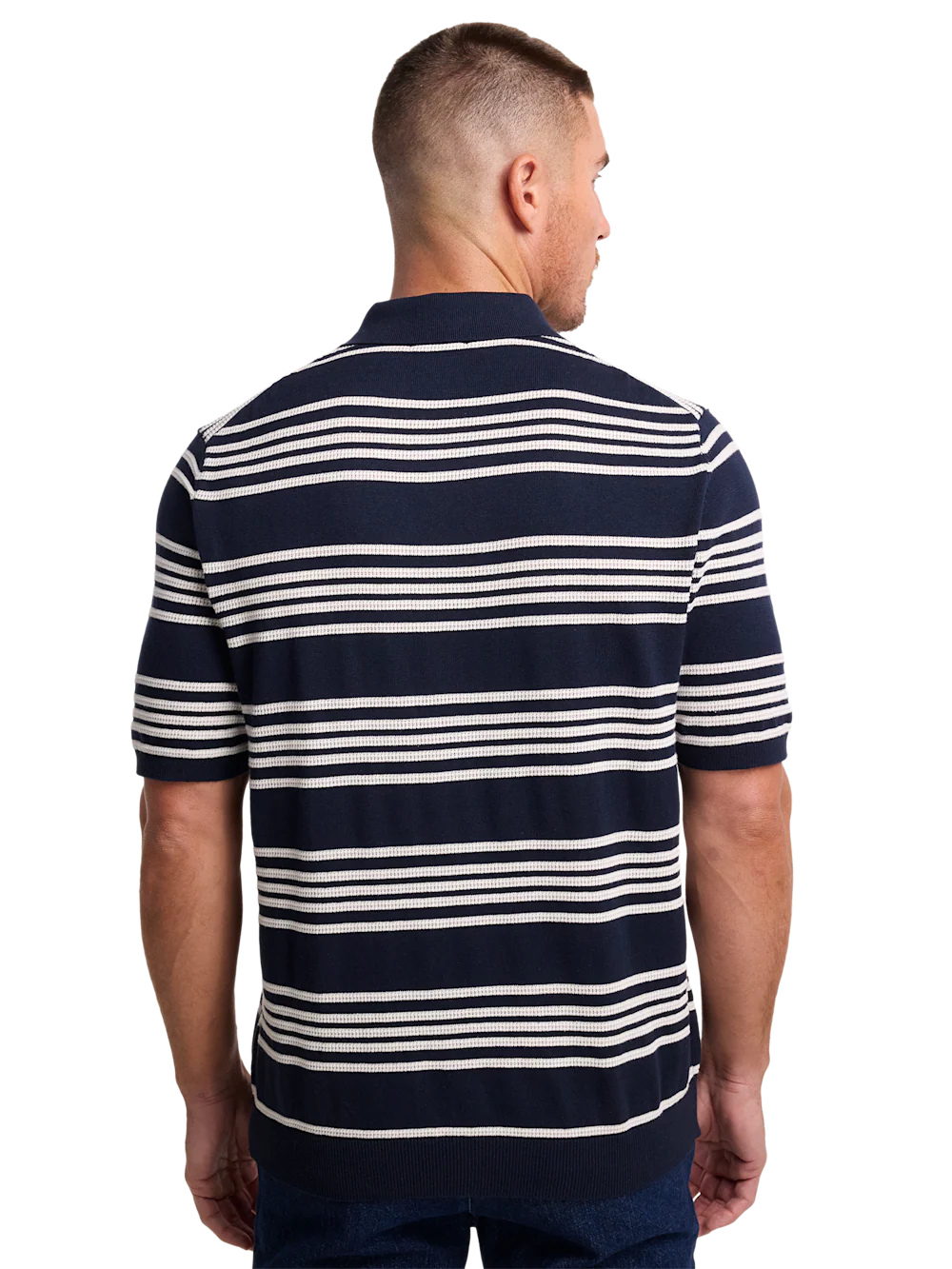 Cotton V-Neck Polo - Navy - Image 5