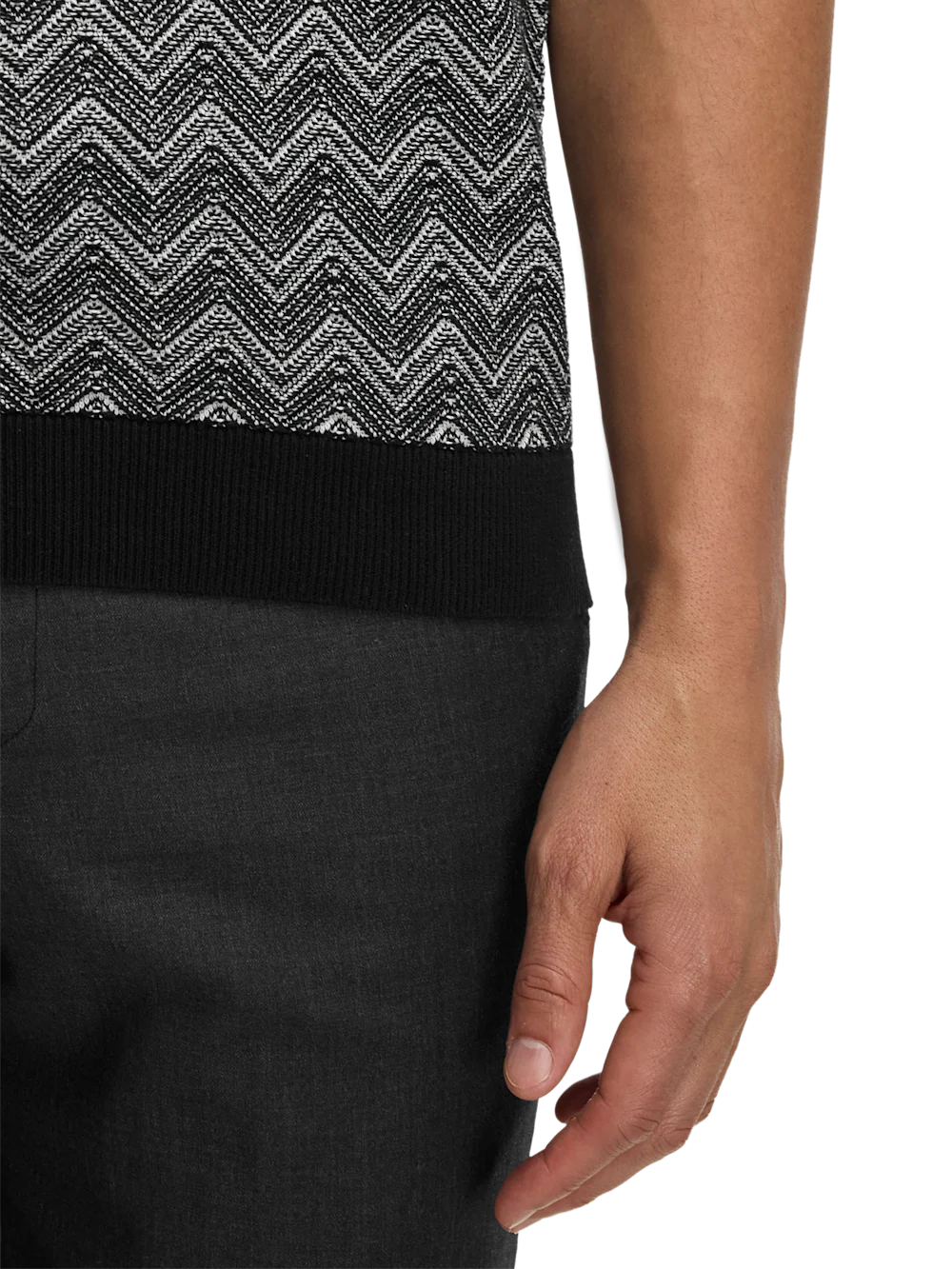Cotton V-neck Polo - Black - Image 4