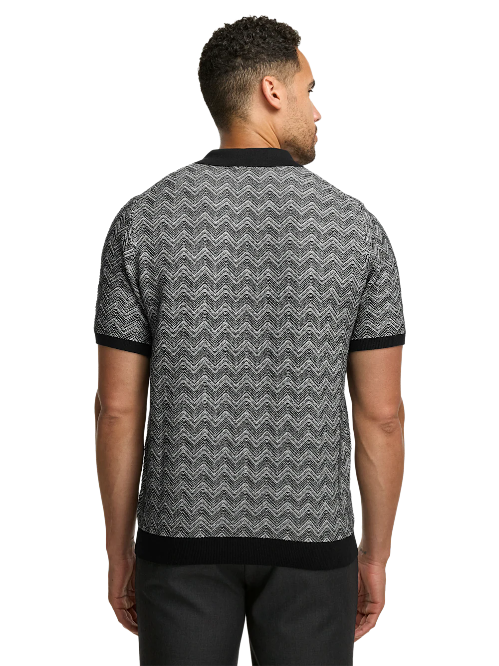 Cotton V-neck Polo - Black - Image 5
