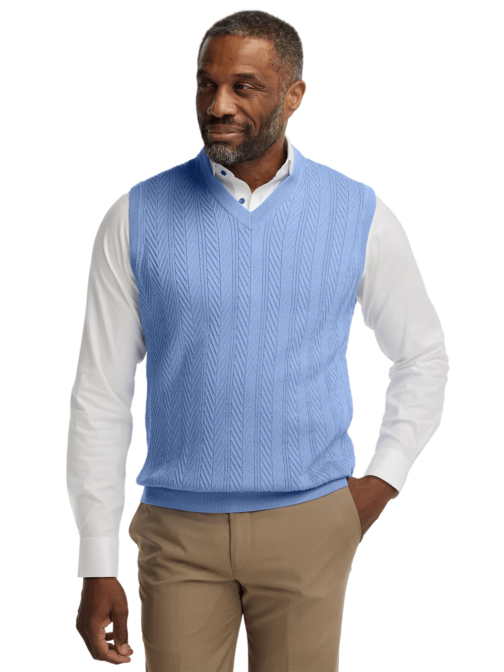 Cotton V-neck Vest - Blue - Image 2