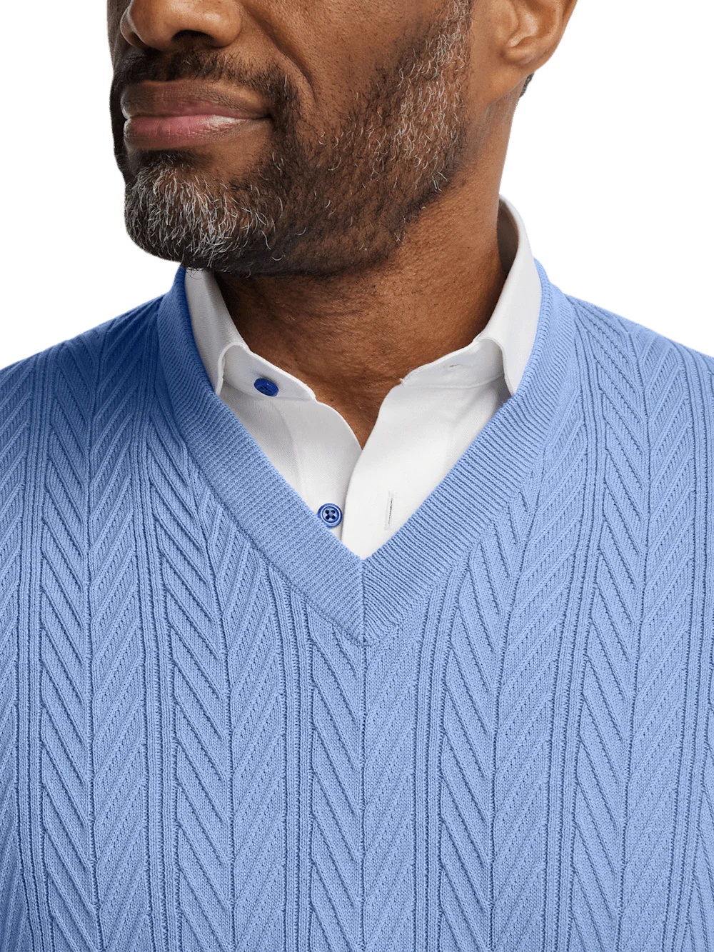 Cotton V-neck Vest - Blue - Image 3
