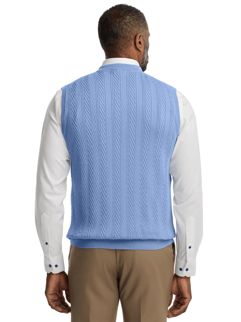 Cotton V-neck Vest - Blue - Image 5