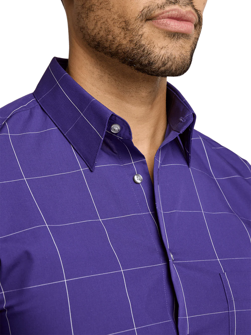 Cotton Windowpane Casual Shirt - Purple - Image 3