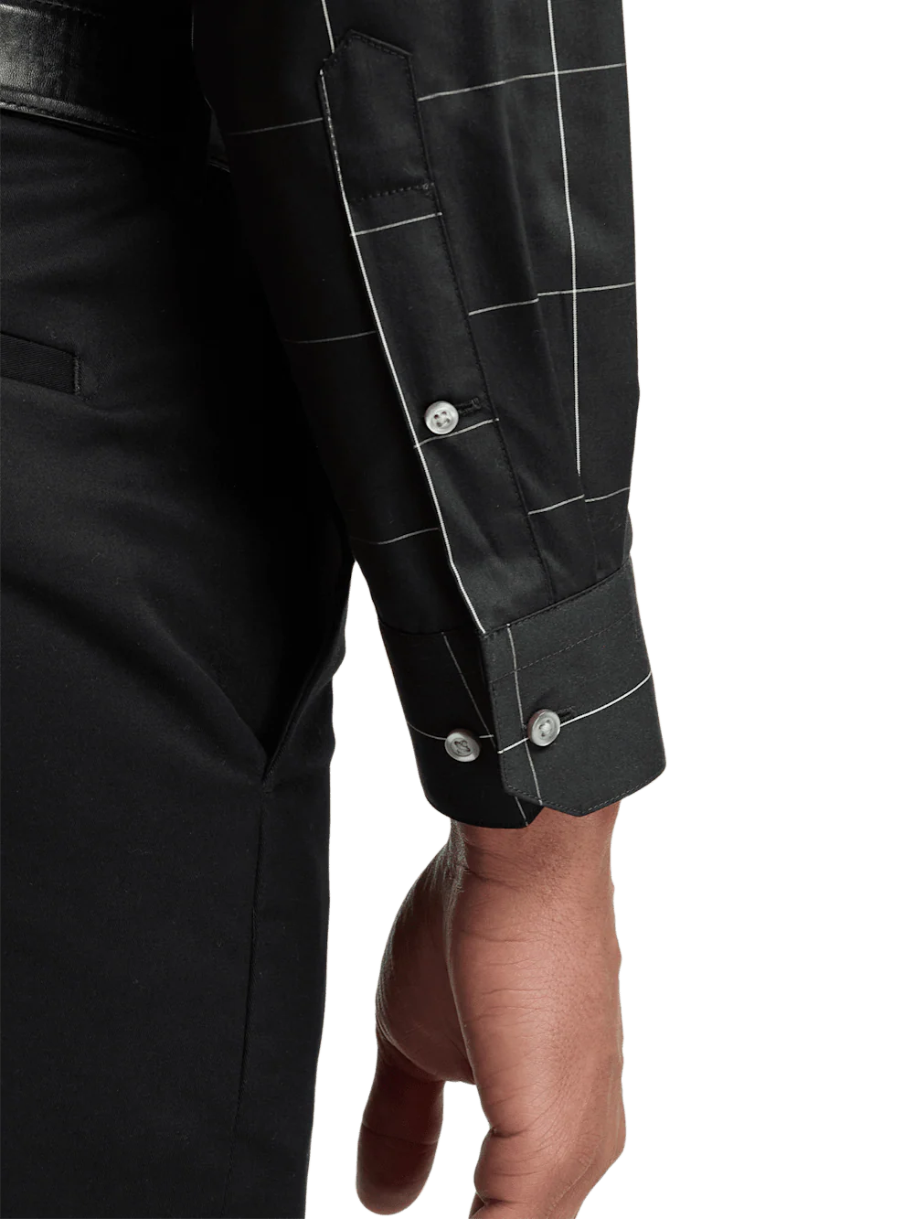 Cotton Windowpane Casual Shirt - Black - Image 4