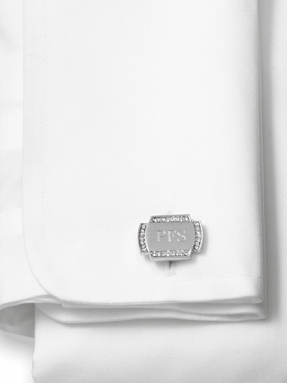 Crystal Border Engravable Cufflinks - Silver - Image 2