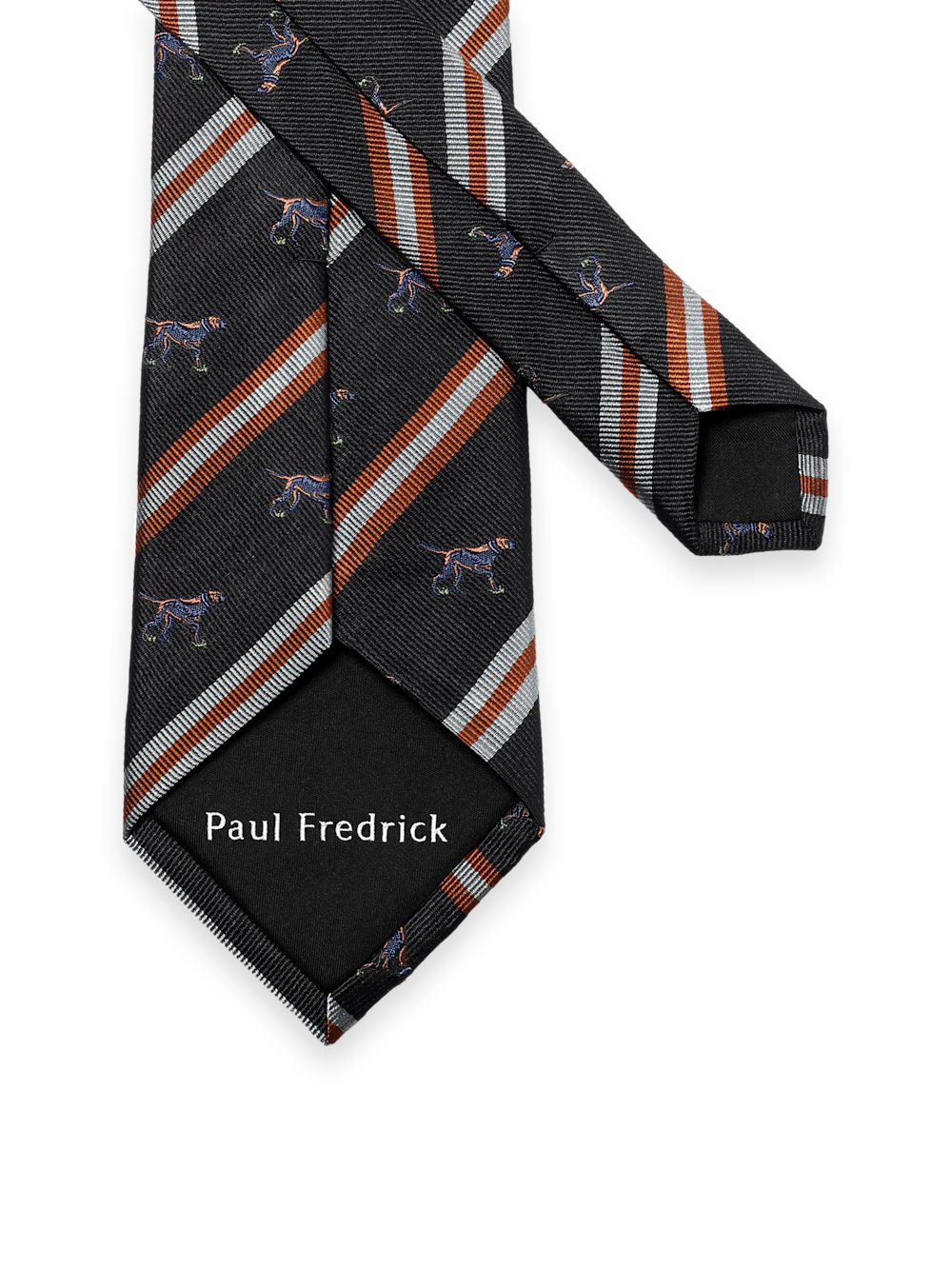 Dog Motif Woven Silk Tie - Black Multi - Image 3