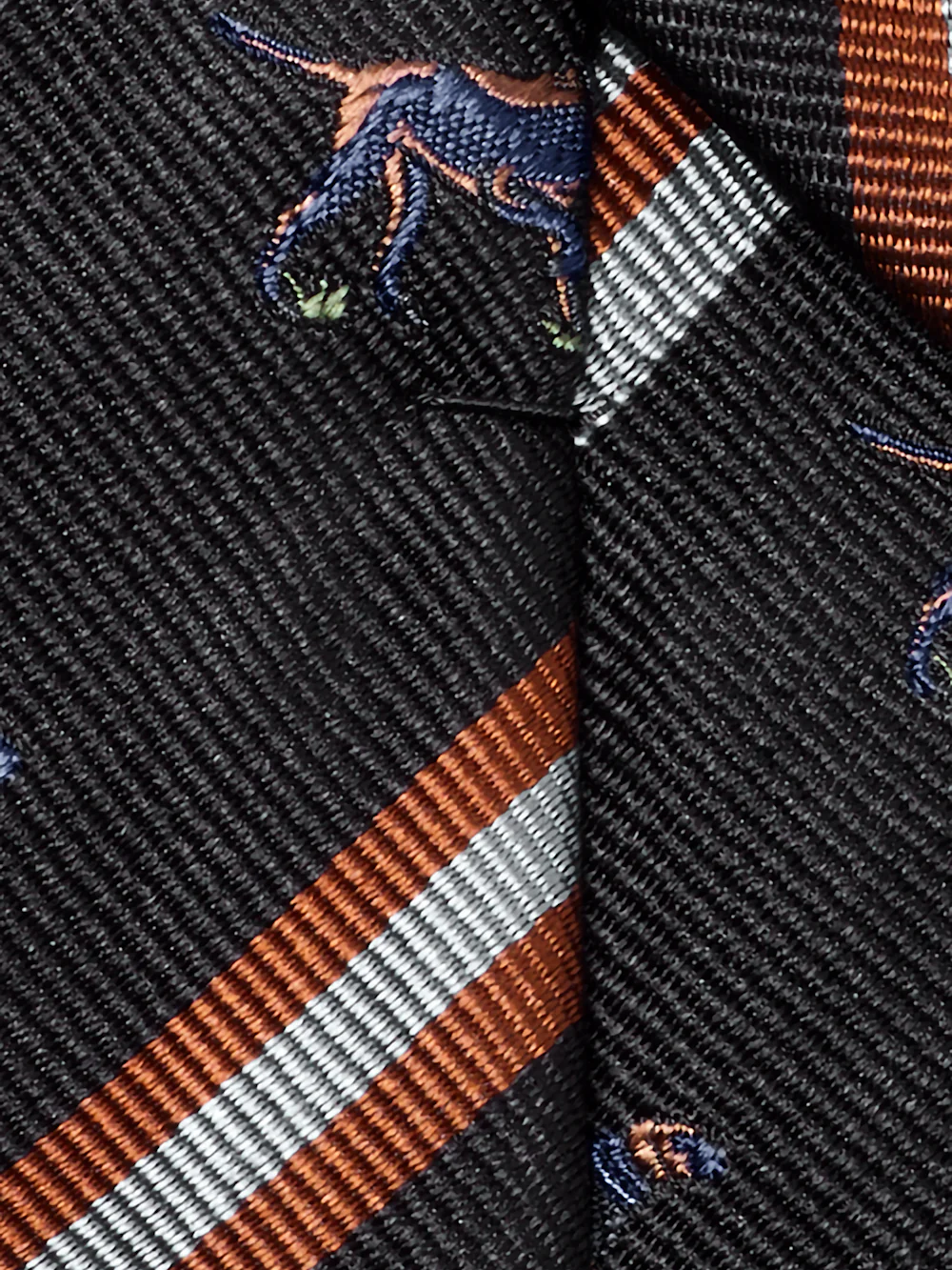 Dog Motif Woven Silk Tie - Black Multi - Image 4