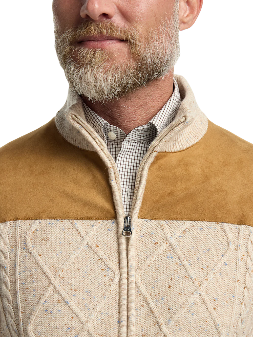 Donegal Full Zip Mock Neck Sweater - Ivory - Image 3