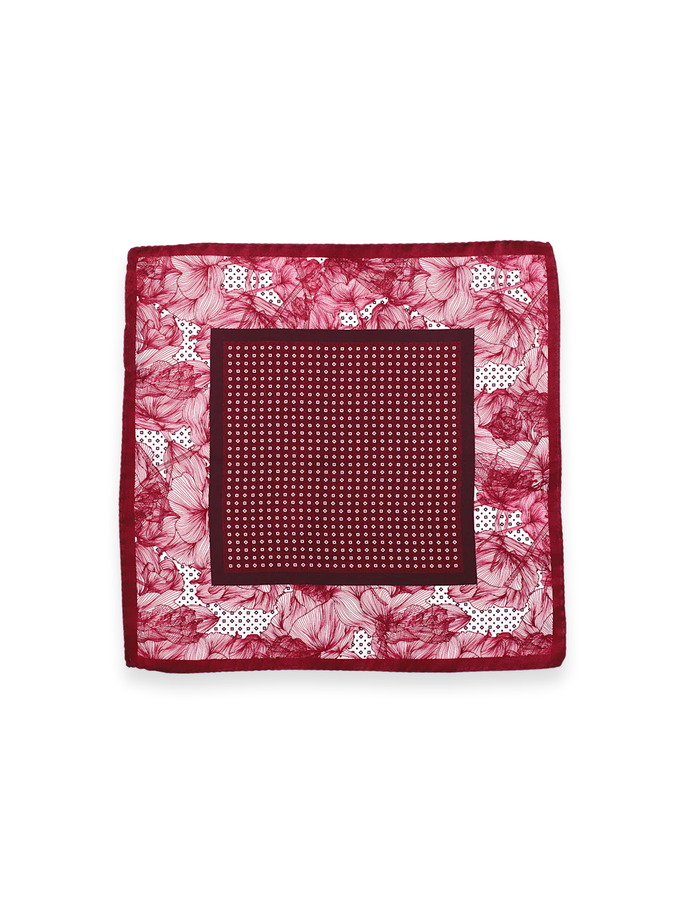 Floral Silk Pocket Square - Red - Image 2