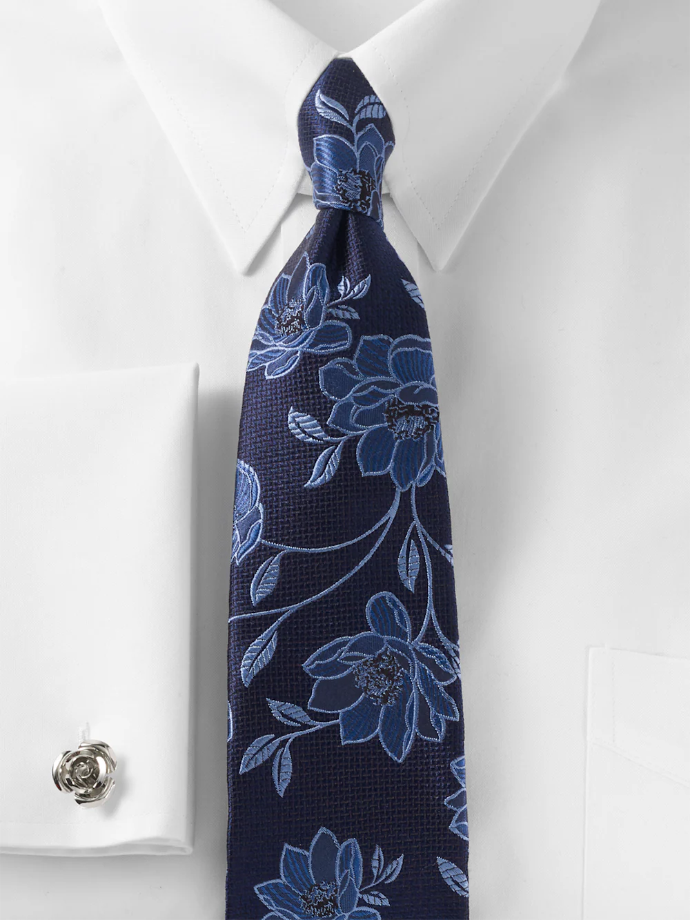 Floral Woven Silk Tie - Blue - Image 2