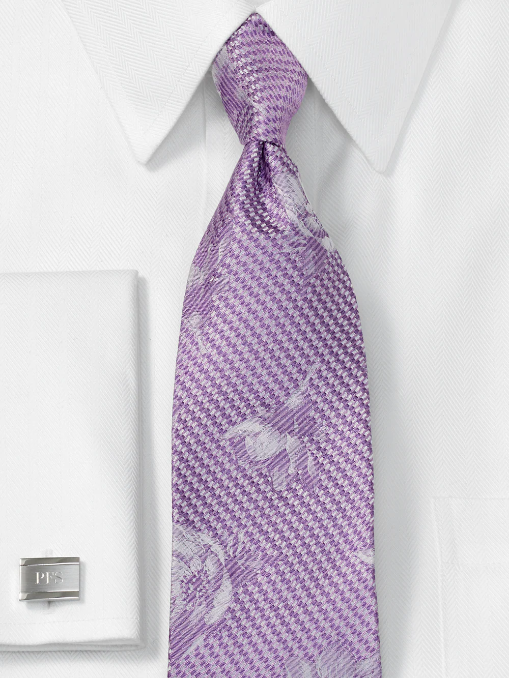 Floral Woven Silk Tie - Purple - Image 2