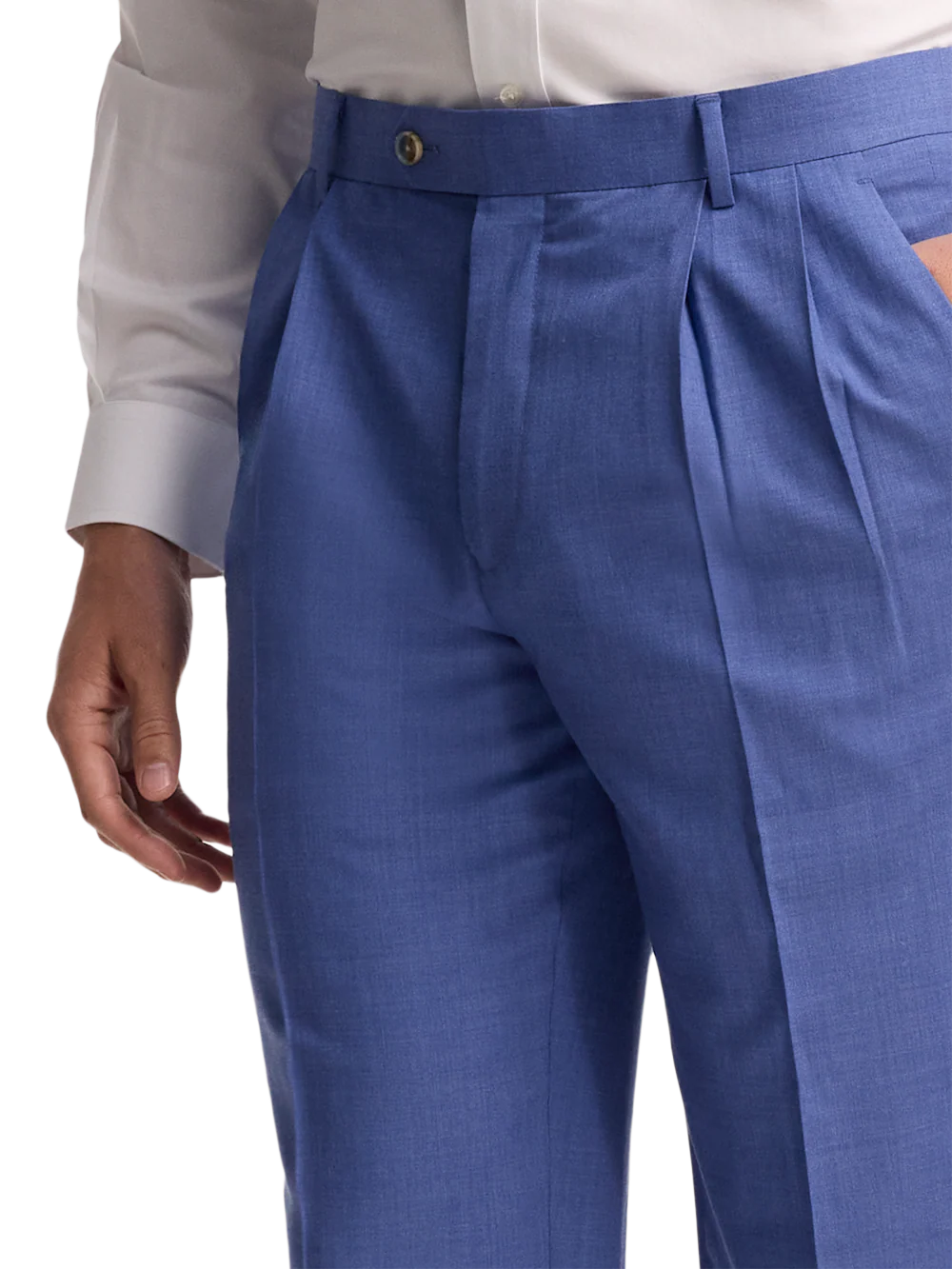 French Blue Wool Stretch Bengaline Double Pleated Suit Pants - French Blue - Image 3